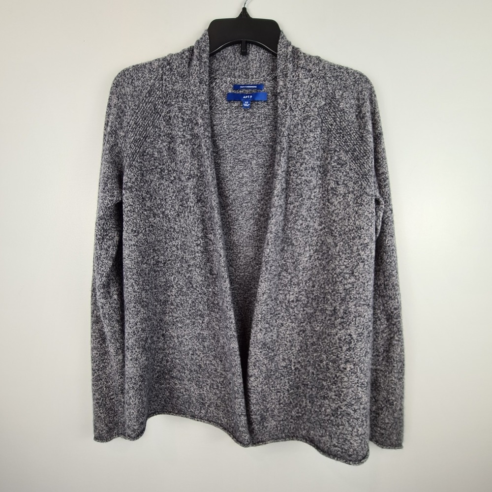 Apt 9  Women's Open Cardigan Sweater XS 100% Cashmere Gray Draped Waterfall Soft